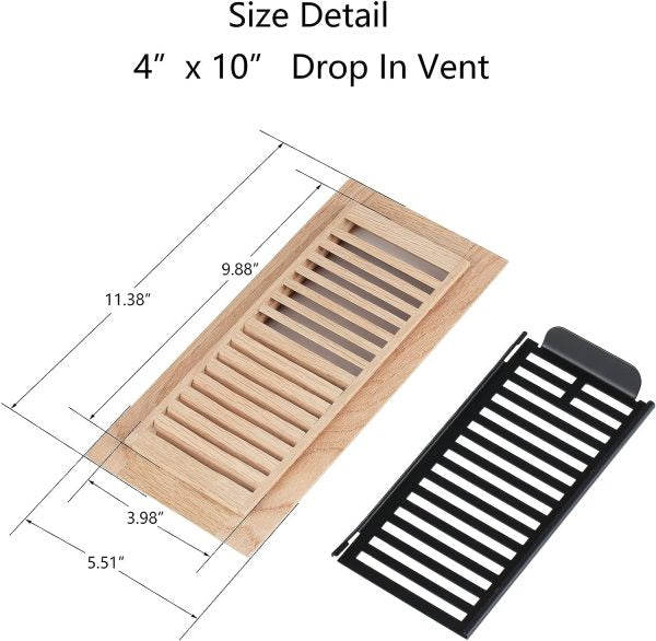 Unfinished Top Mount Floor Vent 4 x 10 Red Oak