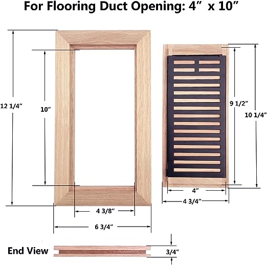 Unfinished Flush Mount Floor Vent 4 x 10 Red Oak